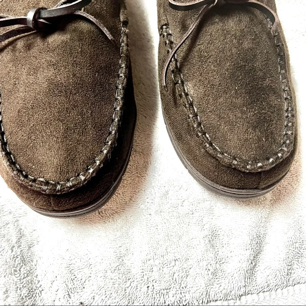 LEVI’S Men's Suede Chocolate brown Moccasin Slippers fleece size 7-8